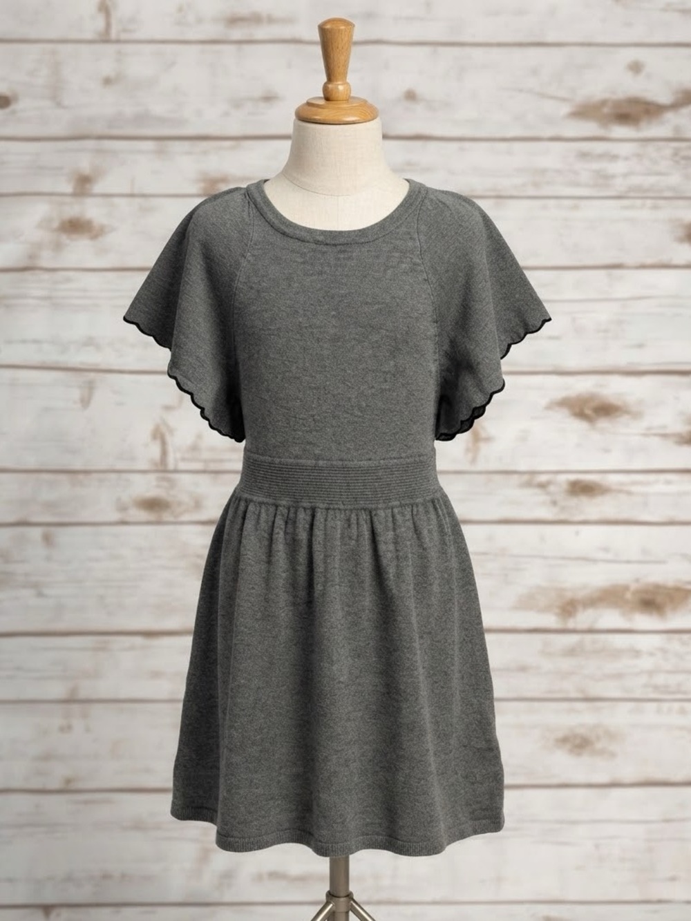 Ella Moss Girls Size 12 Gray Flutter Sleeve Knit Sweater Dress